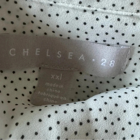 Chelsea28 XXL 2X Shirt Top White Polka Dot Button Up Long Sleeve V Neck Sheer - Picture 5 of 7